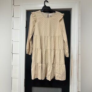 wonder nation Cream Tiered Long-Sleeve Dress with Tiny Dot Print